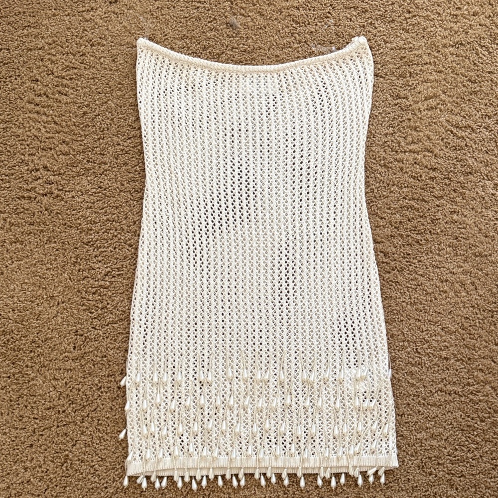 Peppermayo Crochet ivory cover up with pearls